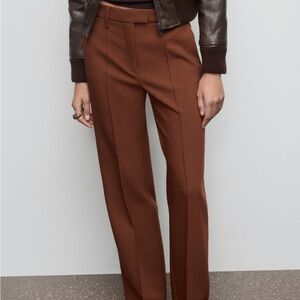 Mango Rich Brown Women's Trousers SEAM-DETAIL STRAIGHT-FIT PANTS